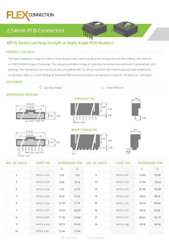 MPTA Series Latching Straight or Right Angle PCB Headers