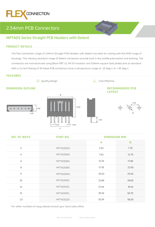 MPTADS Series Straight PCB Headers with Detent