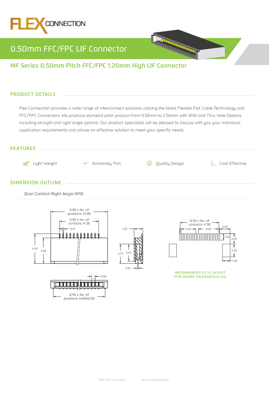 MF Series 0.50mm Pitch FFC/FPC 1.20mm High LIF Connector thumbnail