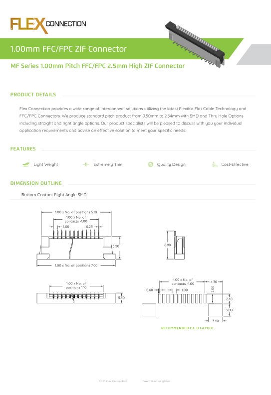 MF Series 1.00mm Pitch FFC/FPC 2.5mm High ZIF Connector thumbnail