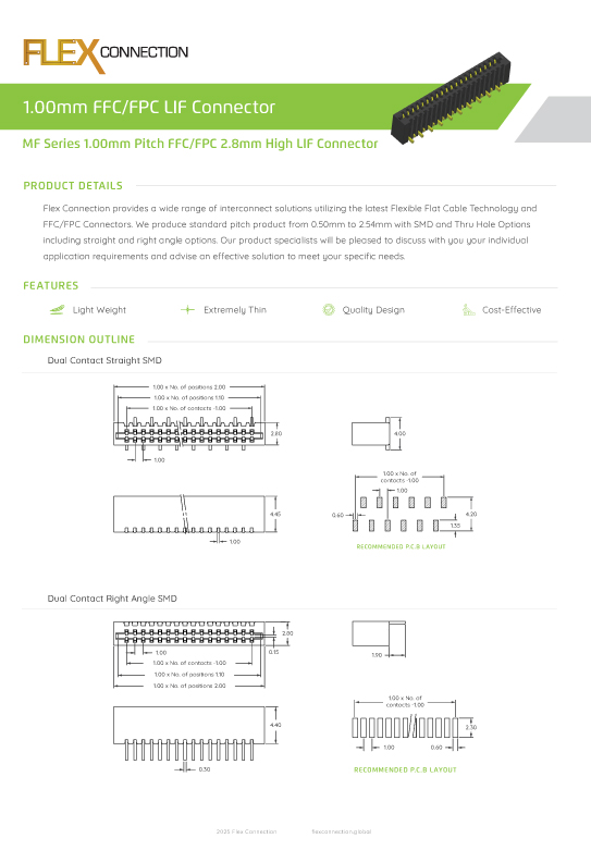 MF Series 1.00mm Pitch FFC/FPC 2.8mm High LIF Connector thumbnail