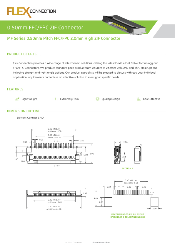 MF Series 0.50mm Pitch FFC/FPC 2.0mm High ZIF Connector thumbnail