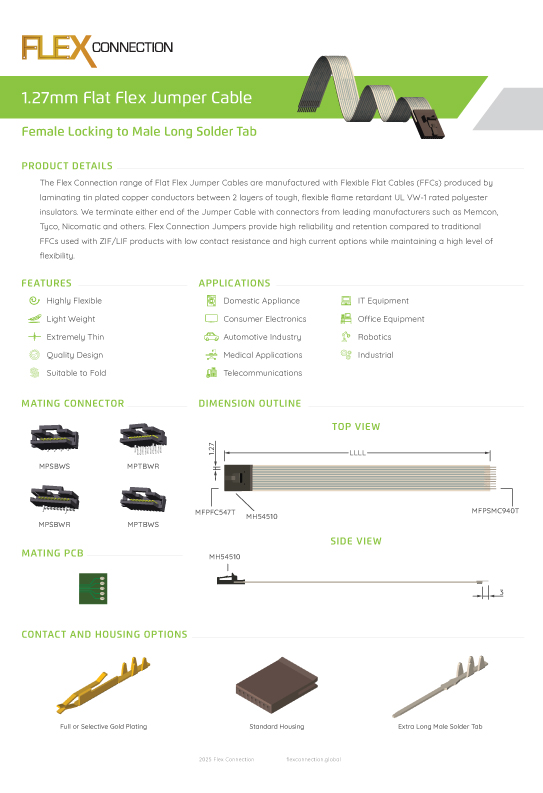 Female Locking to Male Long Solder Tab