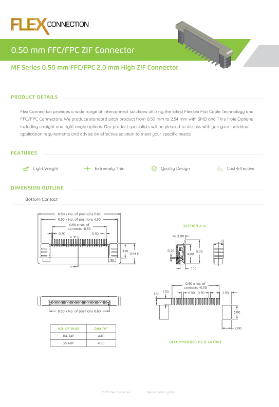 MF Series 0.50mm Pitch FFC/FPC 2.0mm High ZIF Connector thumbnail